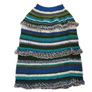 Handmade Yarn Crochet Midi Skirt Womens Layered Striped Tiered Boho